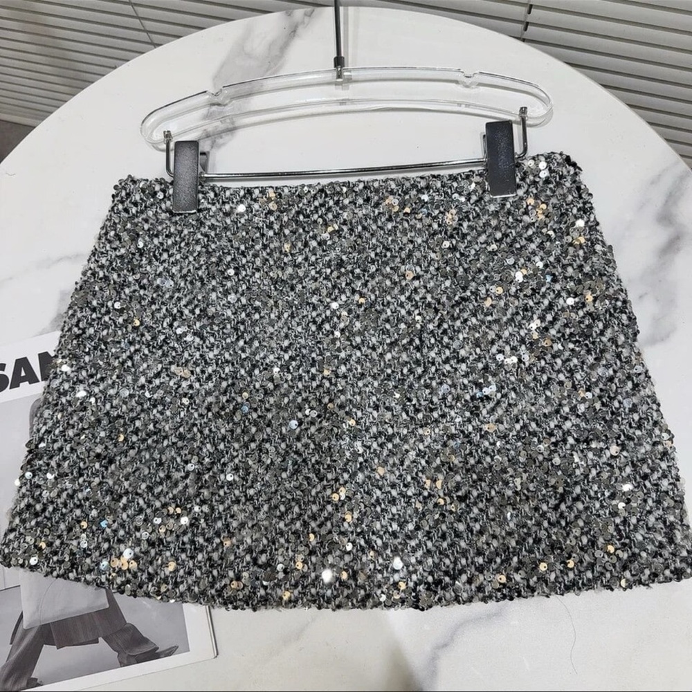 Sequined Silver Mini Skirt